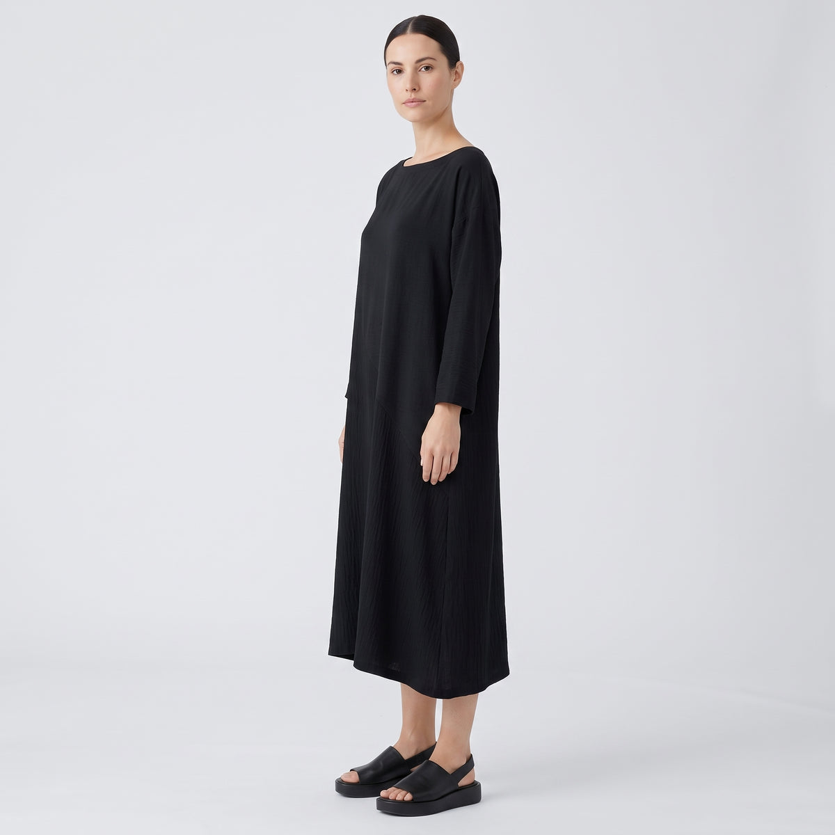 Asymmetric Paneled Black Dress