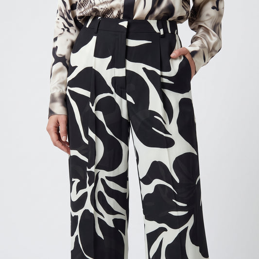 Monochrome Floral Wide Leg Trousers
