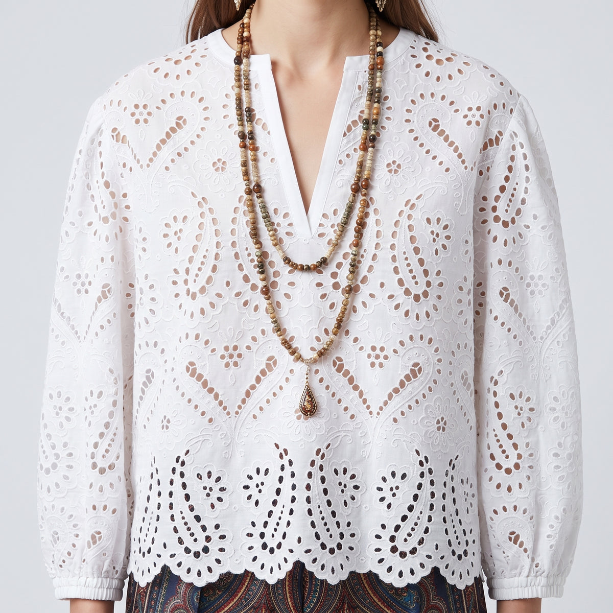ETRO White Paisley Eyelet Blouse - view 2