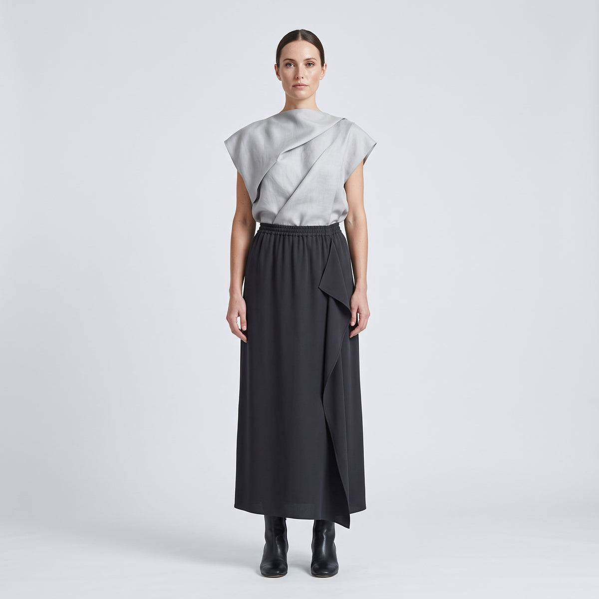 Elegant Black Sarong Midi Skirt