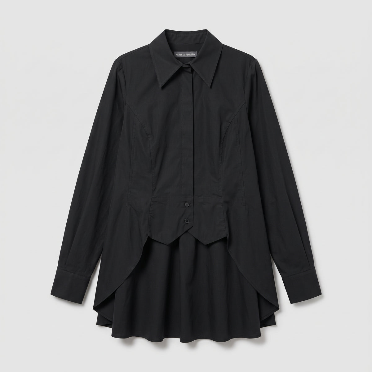 ALBERTA FERRETTI Asymmetric Layered Black Poplin Shirt