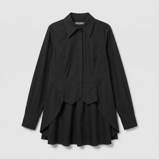 ALBERTA FERRETTI Asymmetric Layered Black Poplin Shirt