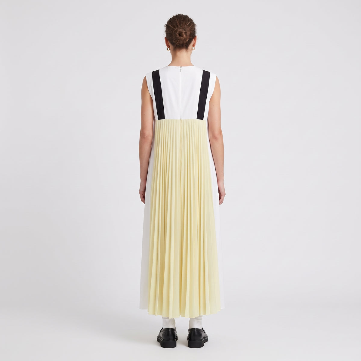 Pleated Color-Block Long Dress