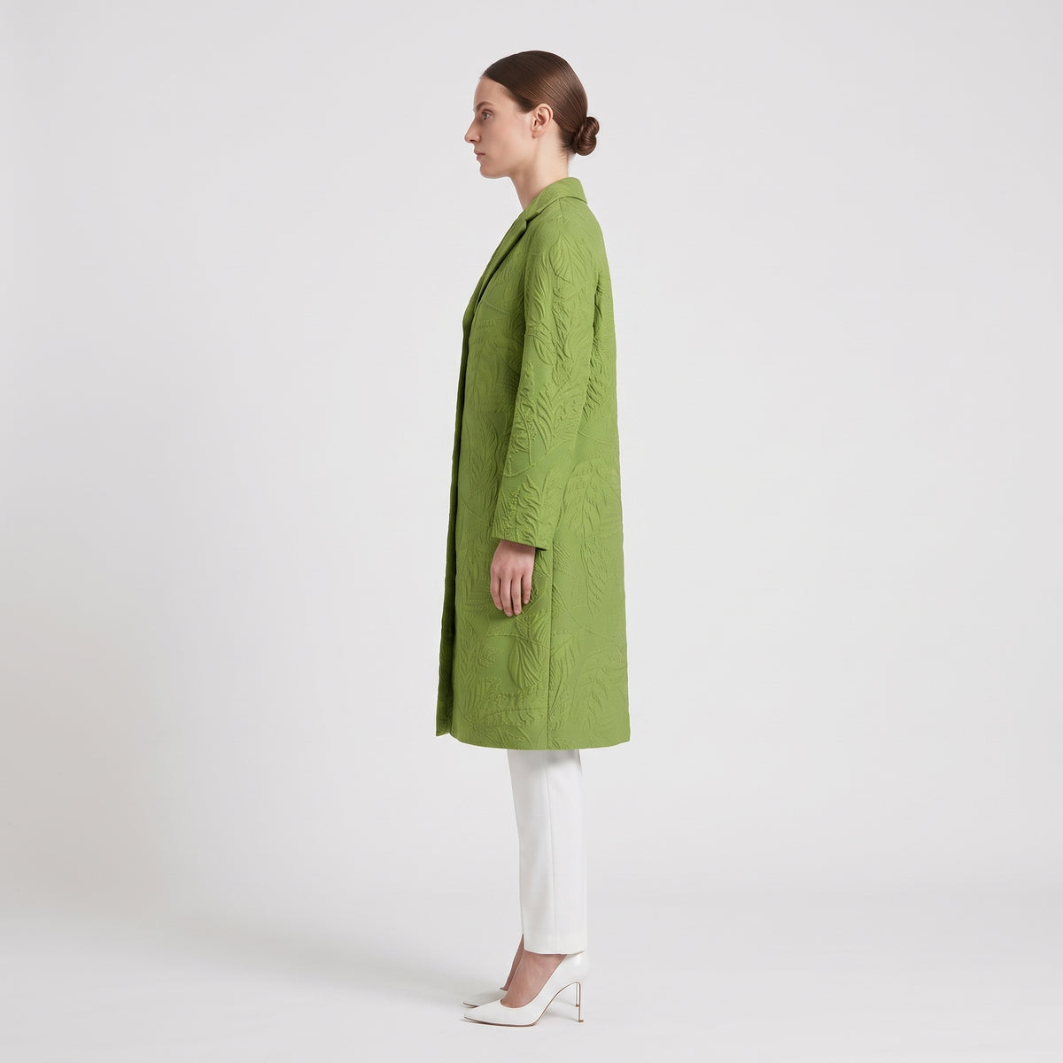 Textured Leaf Print Spring Coat