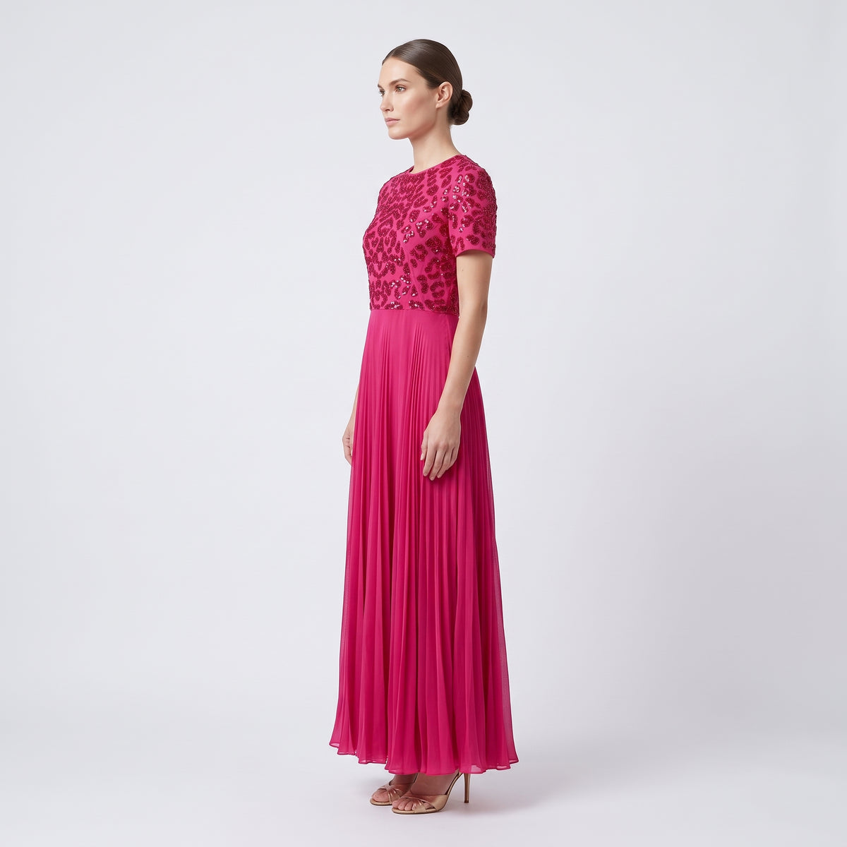 Embellished Pleated Midi Dress