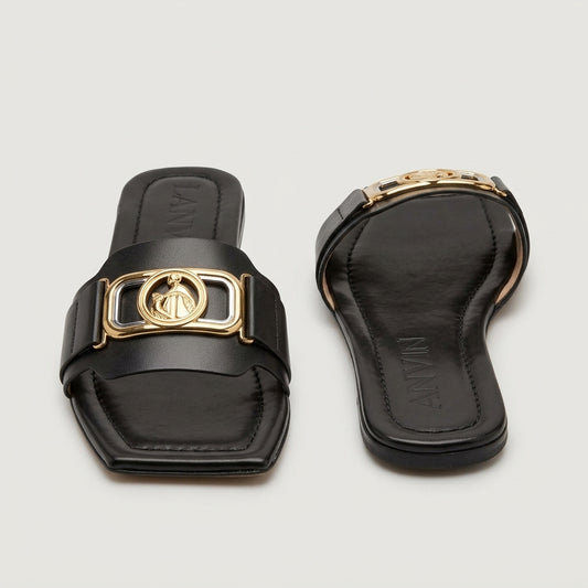 LANVIN Embellished Leather Slide Sandals