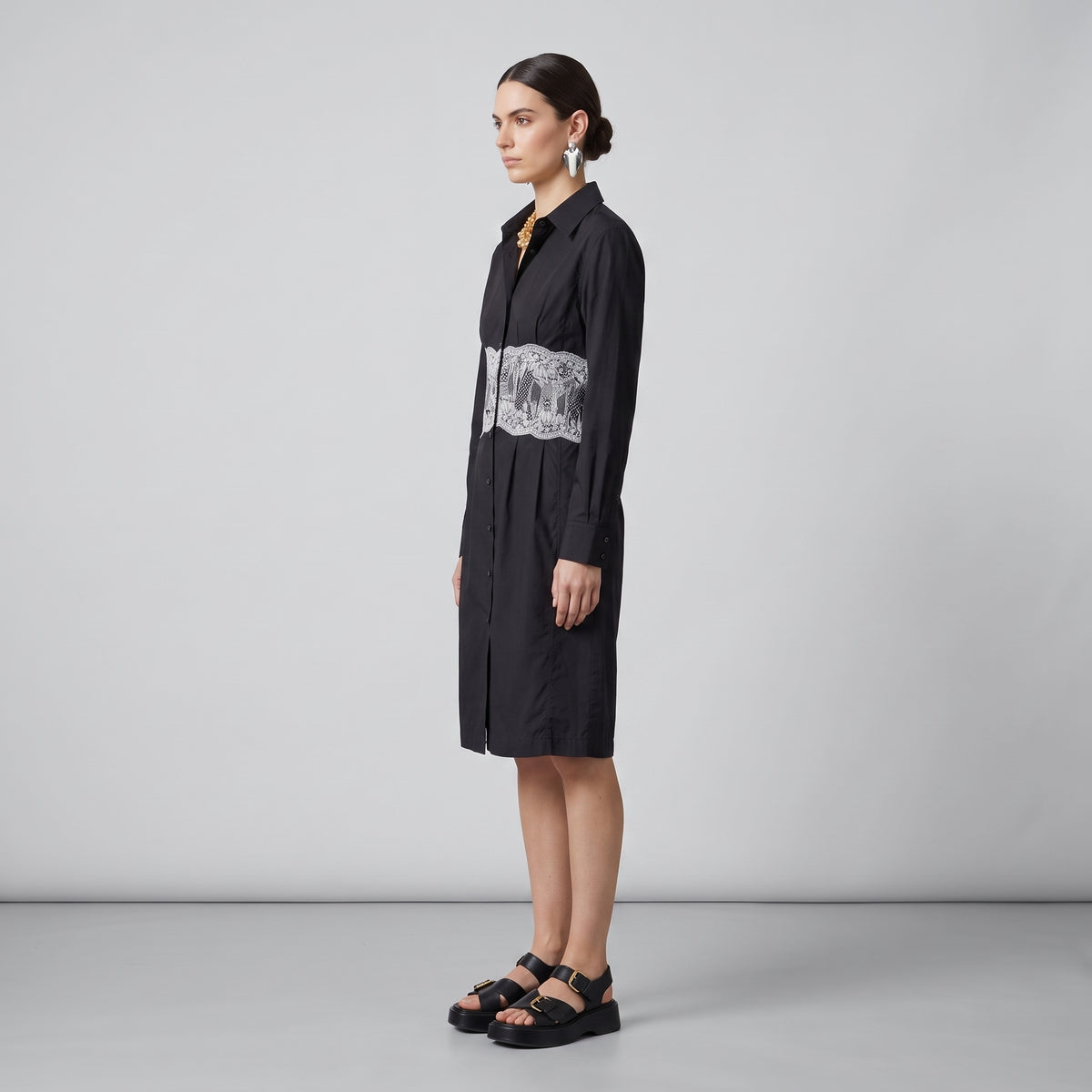 DRIES VAN NOTEN Lace Insert Cotton Shirt Dress - view 4