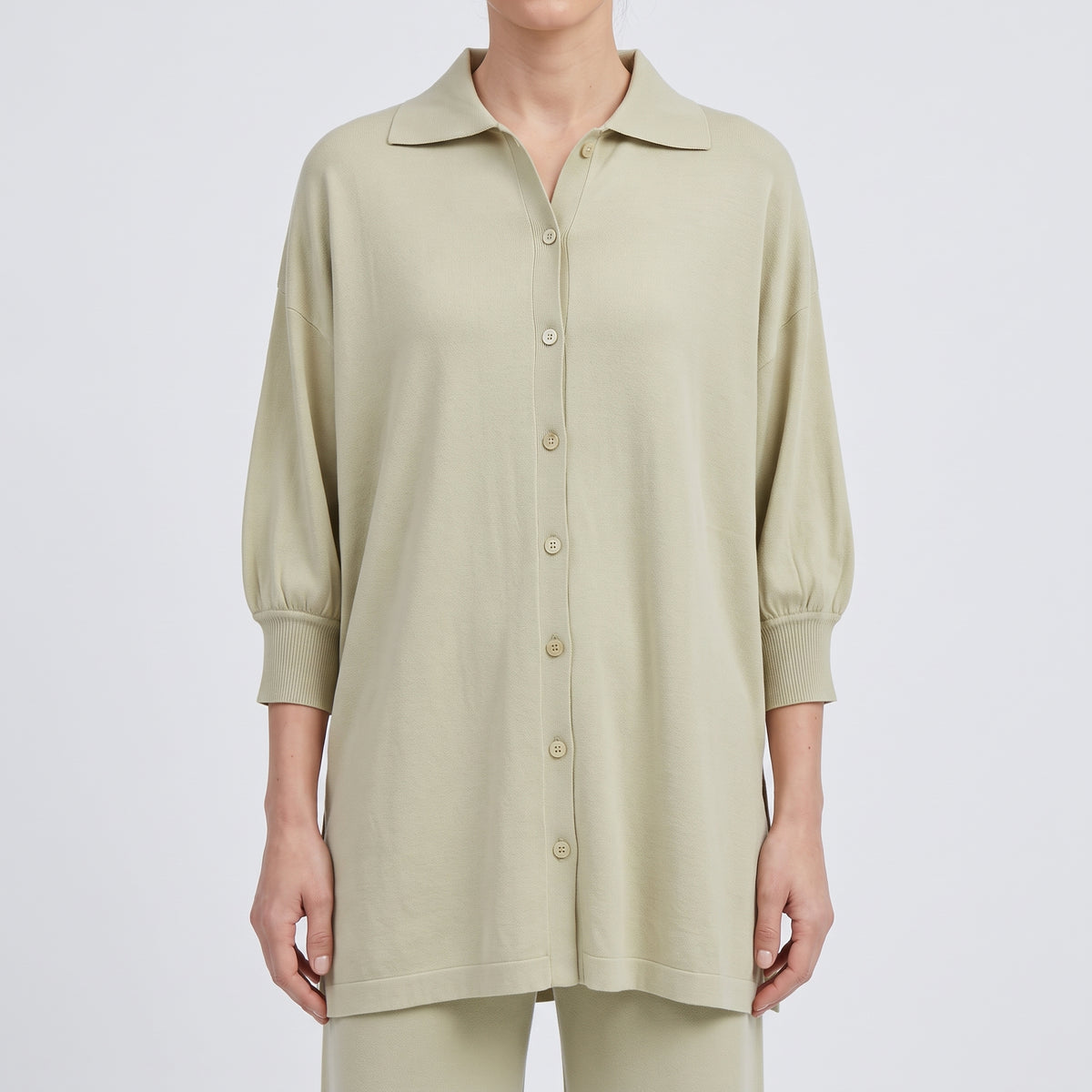 ALBERTA FERRETTI Beige Button Down Knit Top - view 2