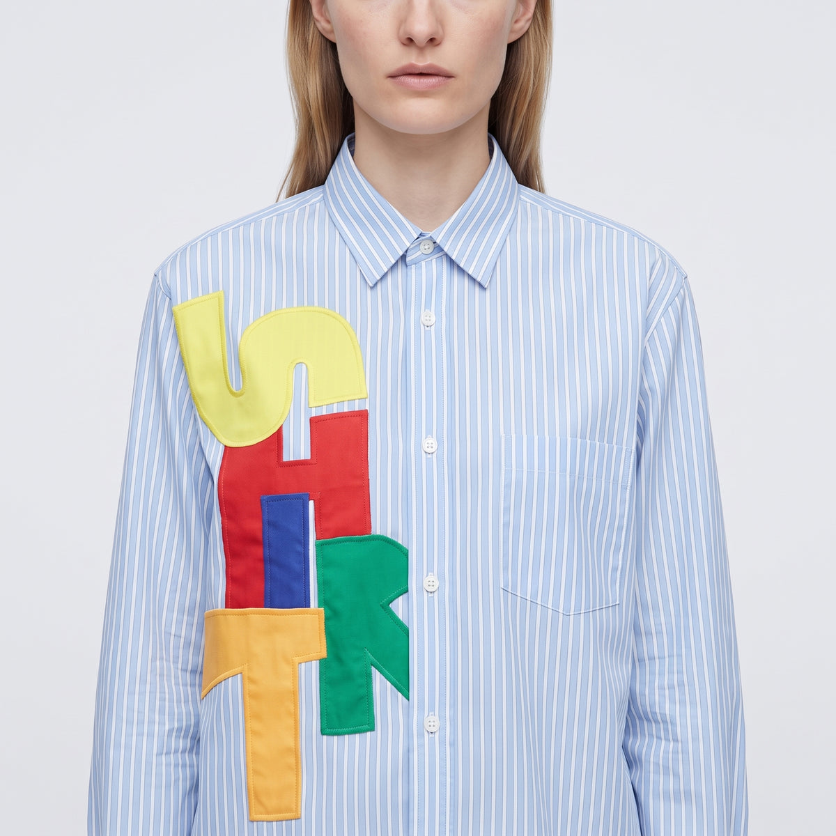 CDG SHIRT Striped Patchwork Graphic Cotton Shirt - view 2