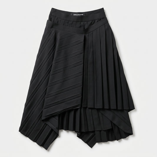 Asymmetric Pleated Black Skirt