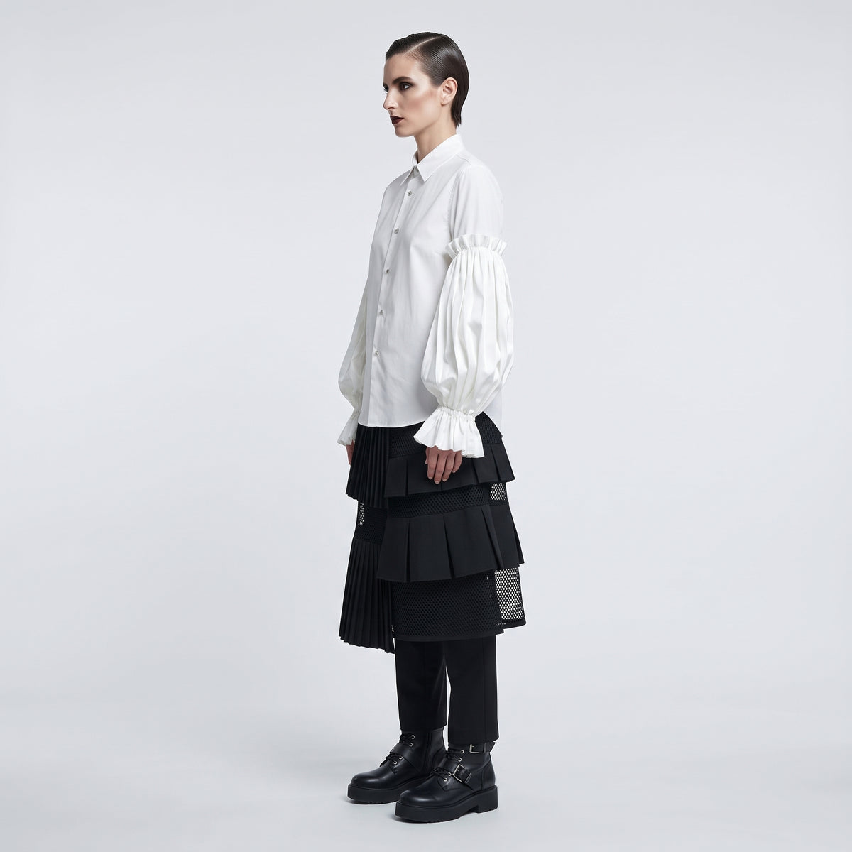 NOIR KEI NINOMIYA Pleated Balloon Sleeve White Blouse - view 3