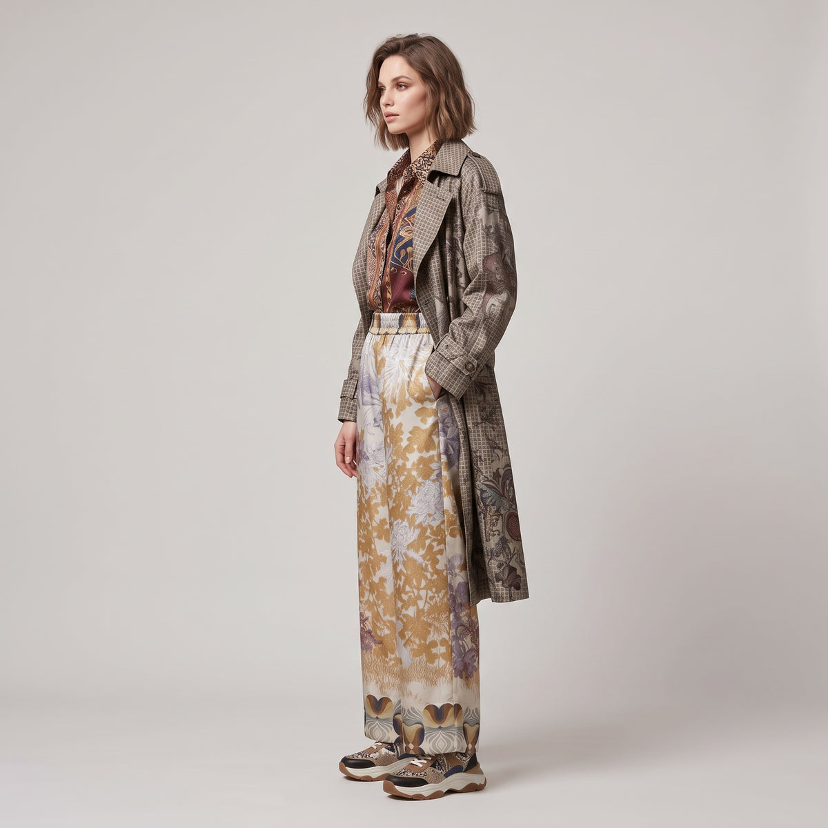 PIERRE LOUIS MASCIA Golden Brown Printed Wide-Leg Trousers - view 4