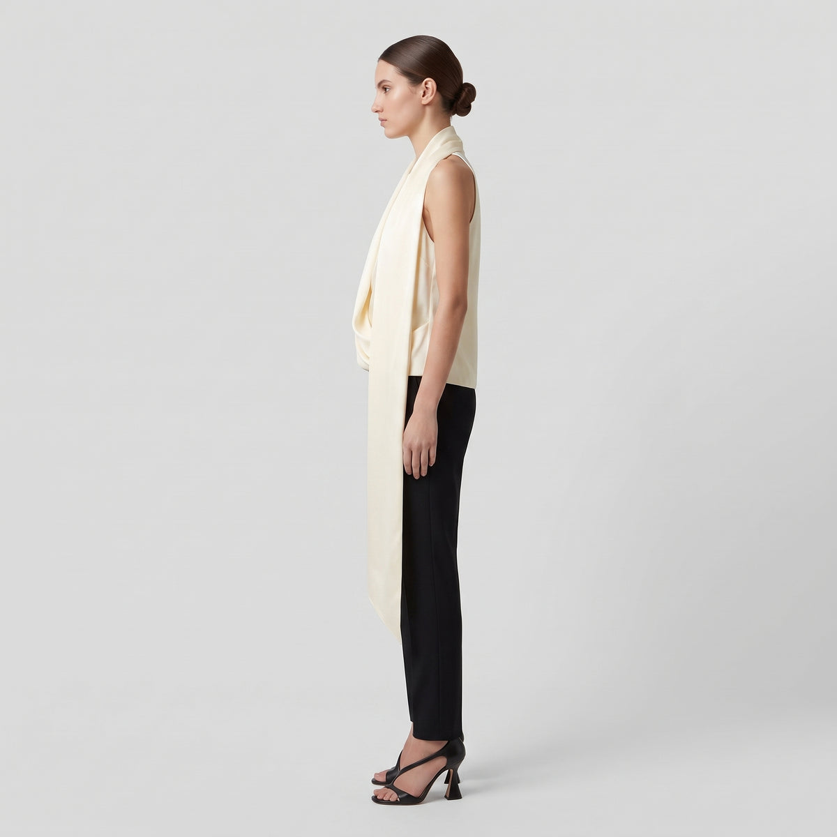 Ivory Draped Sleeveless Blouse