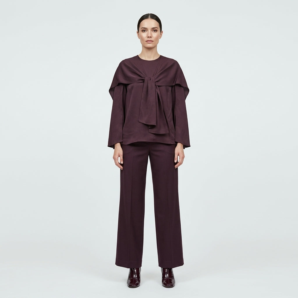 NATAN Draped Tie Accent Cape Blouse - view 2