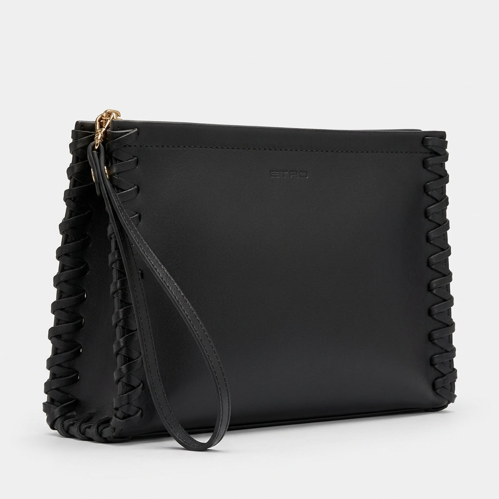 ETRO Whipstitched Black Leather Pouch - view 2