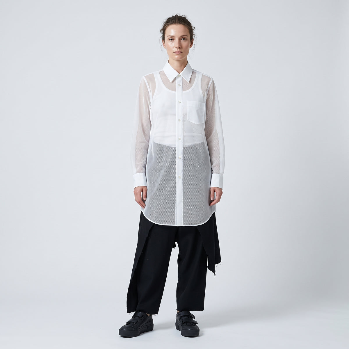 COMME DES GARCONS Sheer Mesh Paneled Shirt - view 3