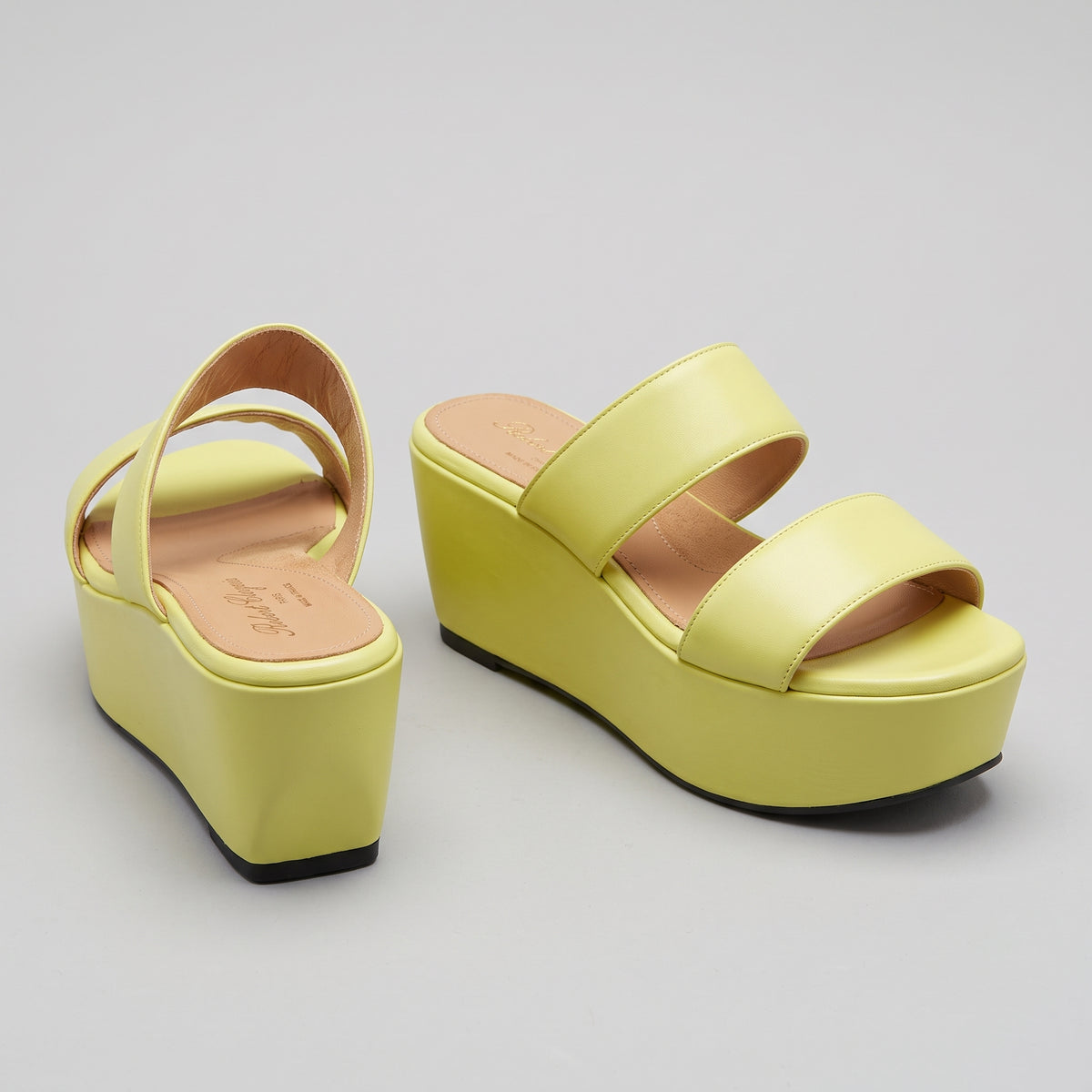 Yellow Leather Platform Wedge Sandals