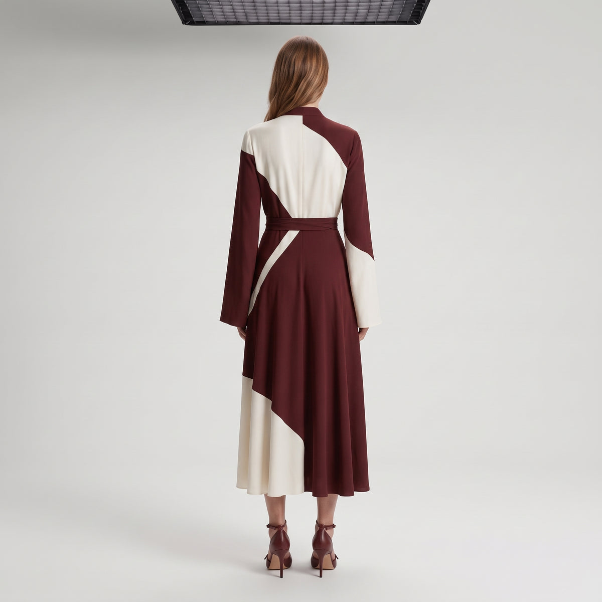 Colorblock Silk Wrap Midi Dress