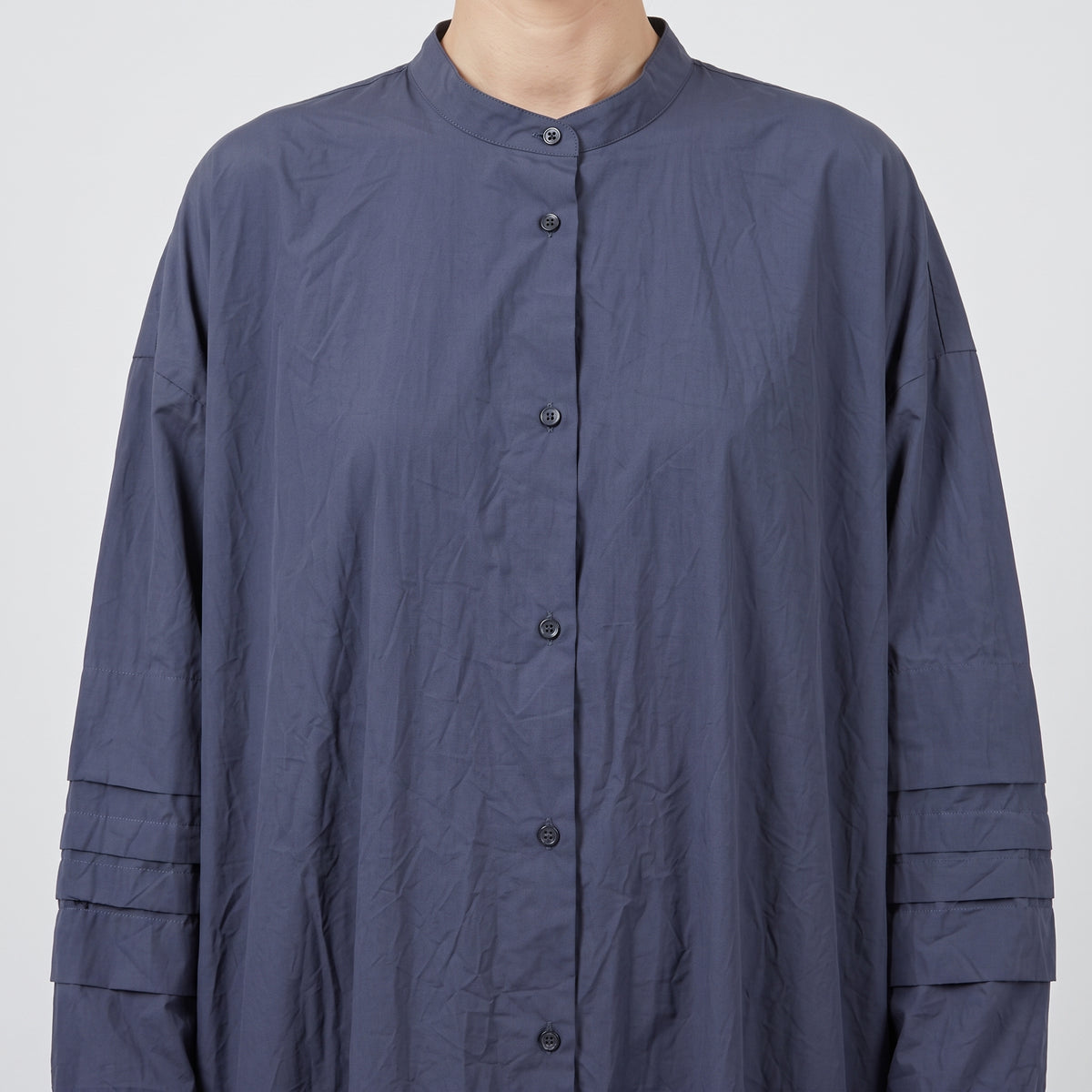 Oversized Pleated-Sleeve Shirt Dress