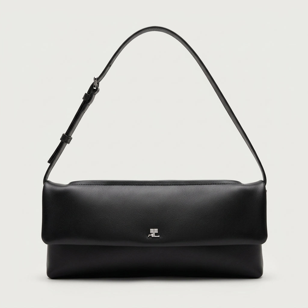 COURREGES Minimalist Black Leather Shoulder Bag