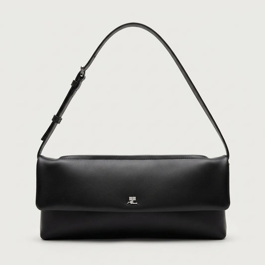 COURREGES Minimalist Black Leather Shoulder Bag