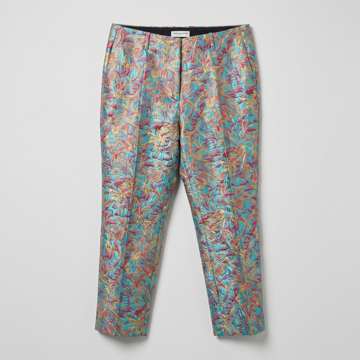 Metallic Turquoise Jacquard Trousers