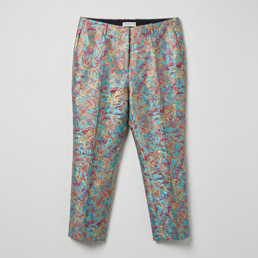 Metallic Turquoise Jacquard Trousers