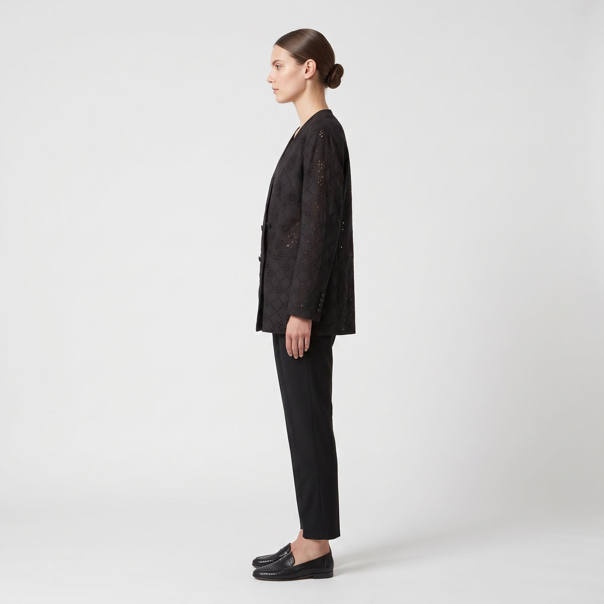 Elegant Eyelet Double Breasted Jacket