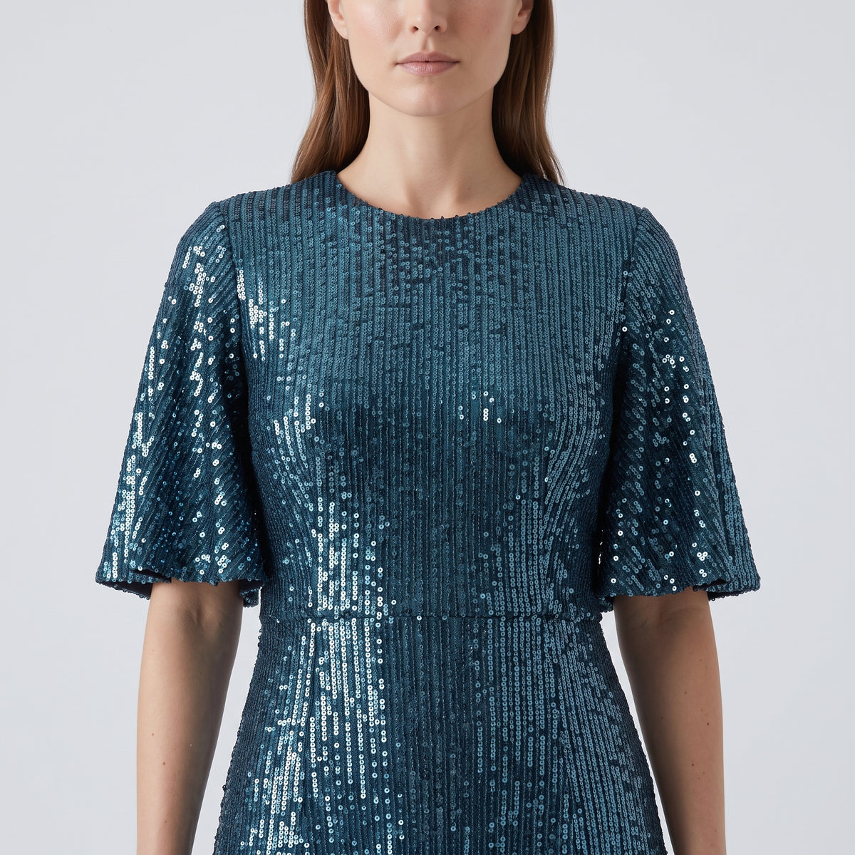 Sequin Flutter Sleeve Midi Dress