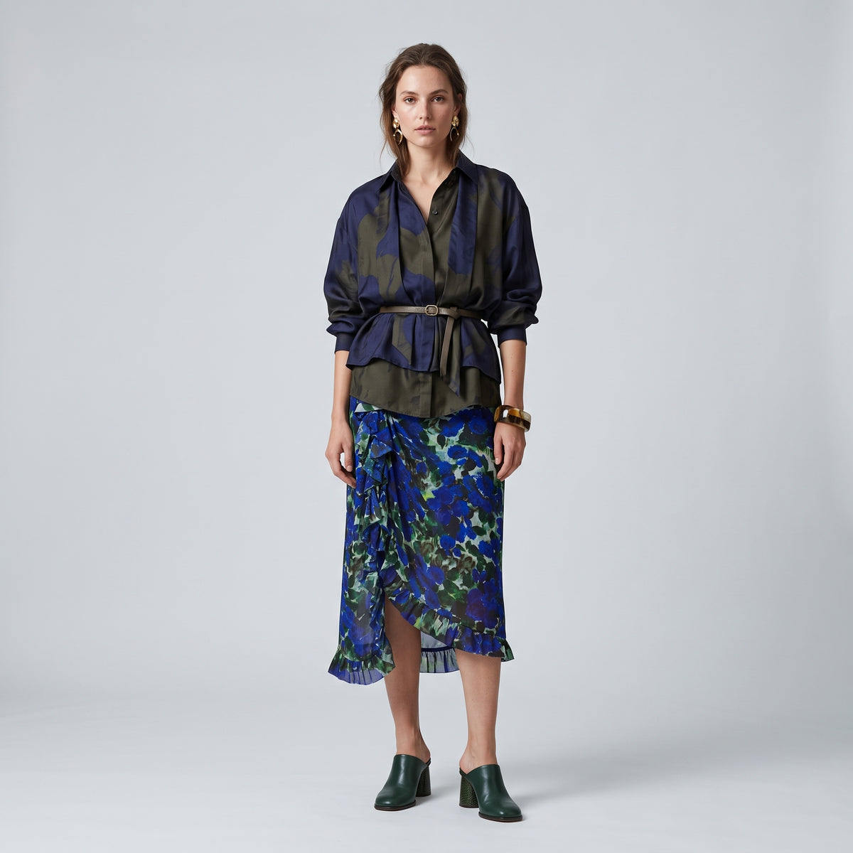 DRIES VAN NOTEN Ruffled Indigo Floral Midi Skirt - view 3
