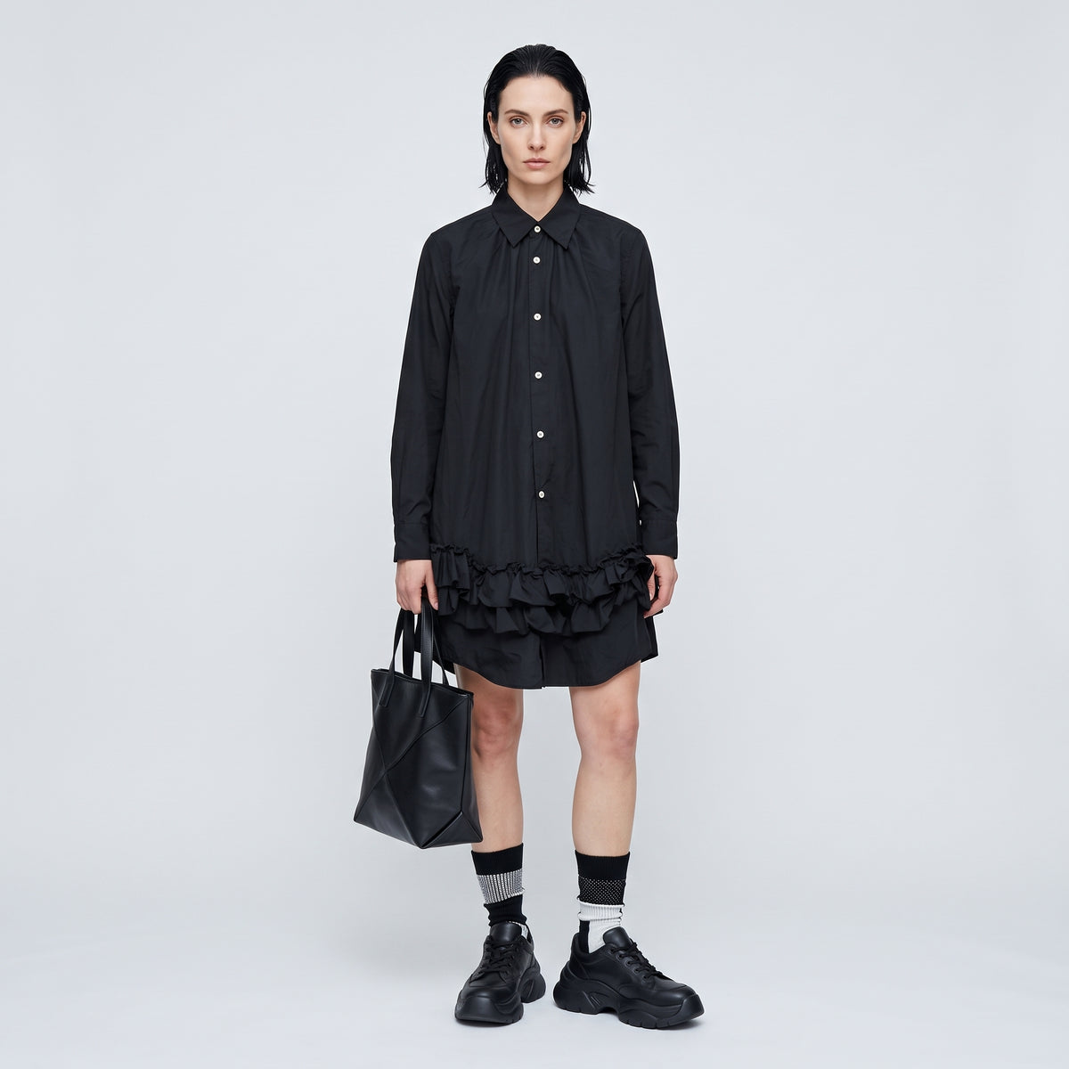Ruffled Hem Cotton Shirt