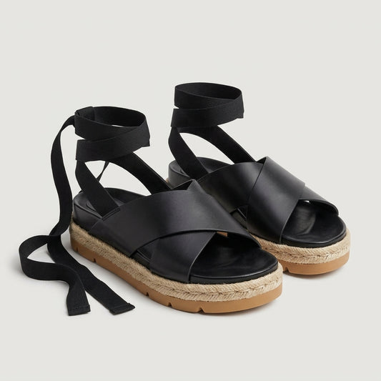 Black Leather Wrap Platform Sandals