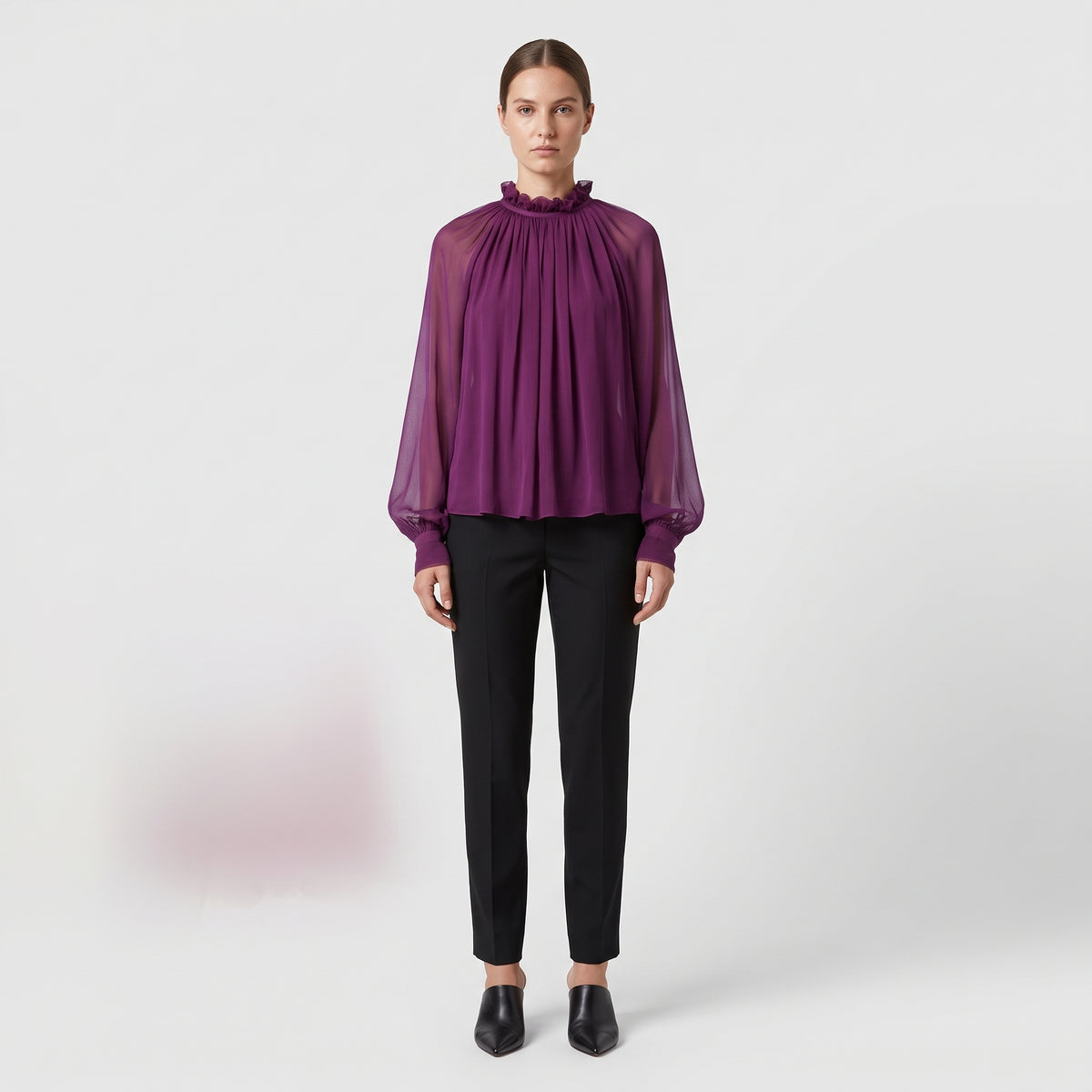 Violet Pleated Chiffon Blouse