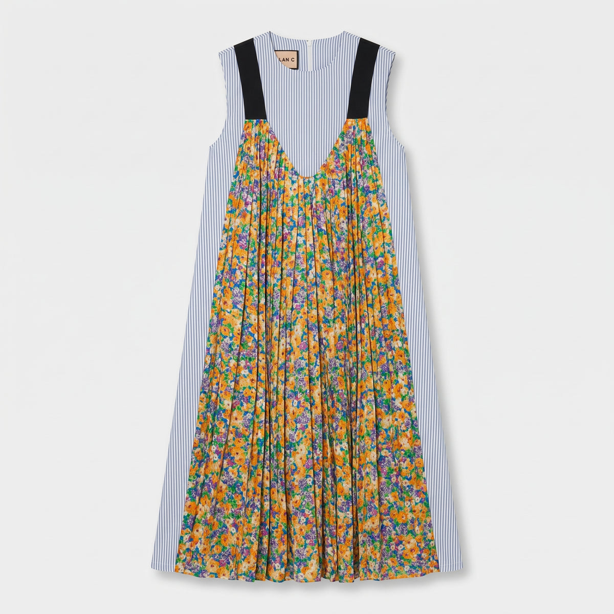 Striped Floral Layered Midi Dress