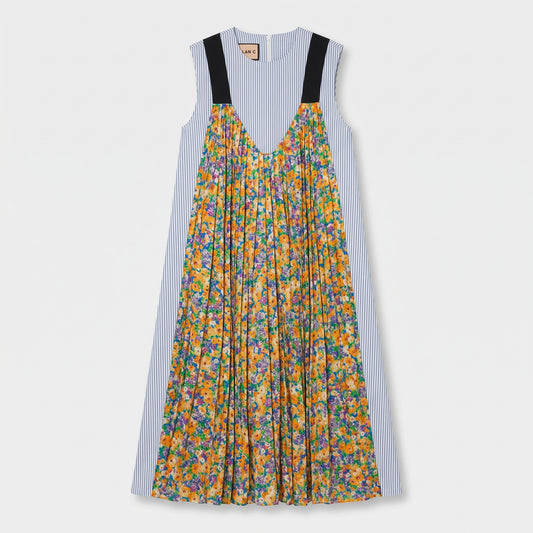 Striped Floral Layered Midi Dress
