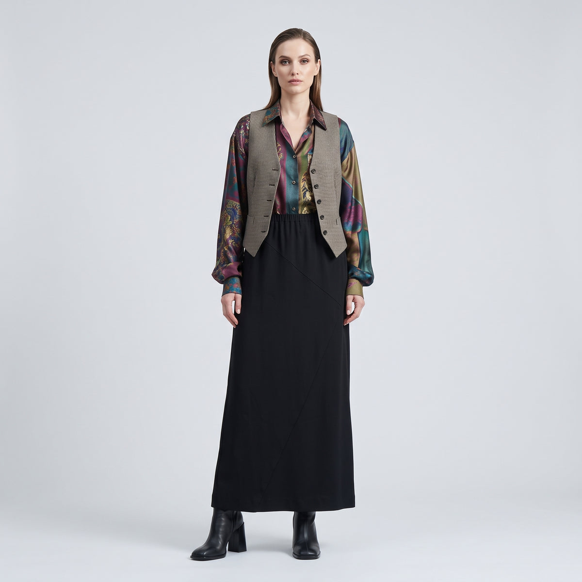 Asymmetric Paneled Midi Skirt