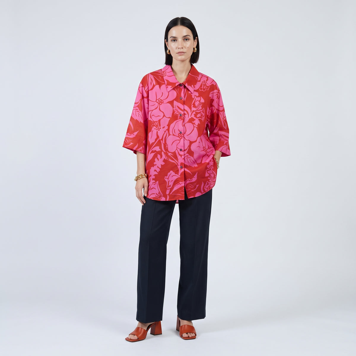 Fuchsia Floral Short Sleeve Shirt