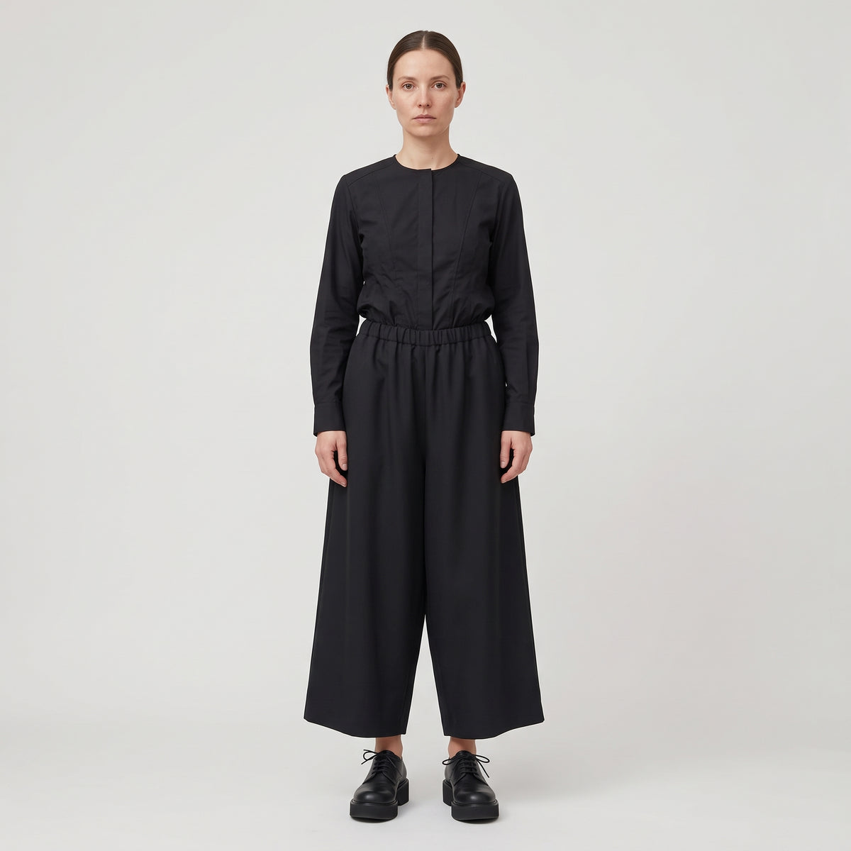 Wide-Leg Elasticated Black Trousers