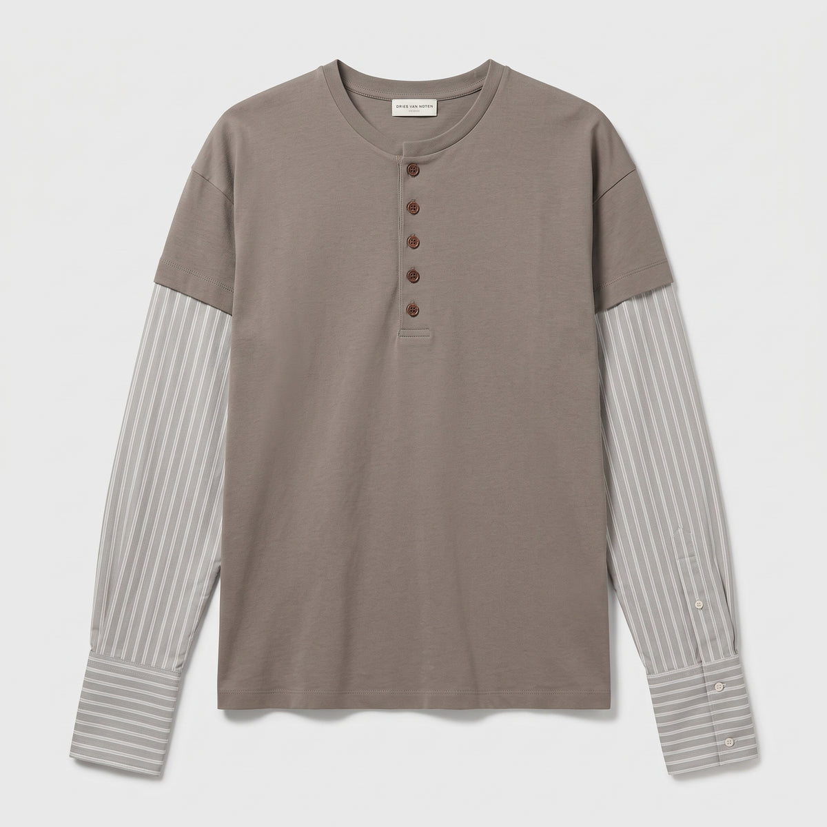 DRIES VAN NOTEN Layered Striped Sleeve Henley Top