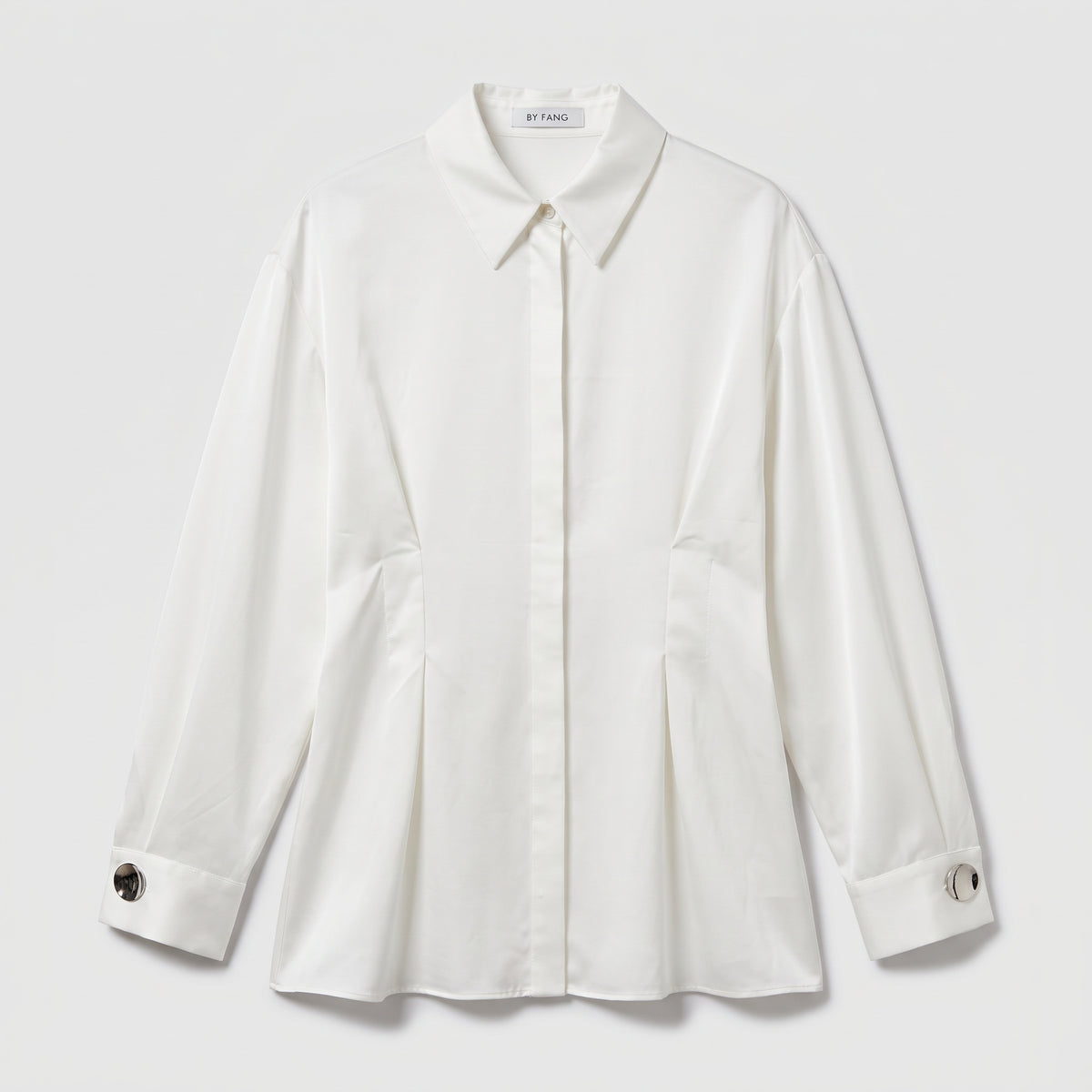 BY FANG Pleated Waist White Button Shirt