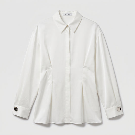BY FANG Pleated Waist White Button Shirt