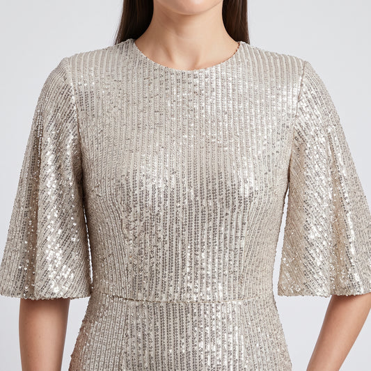 Silver Sequin Midi Dress