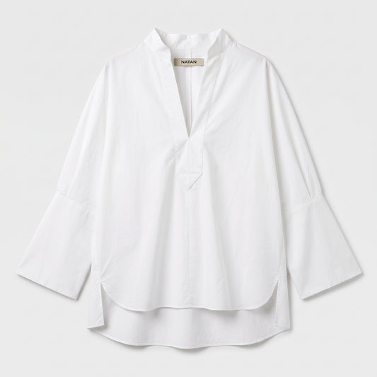 Minimalist White Cotton V-Neck Blouse