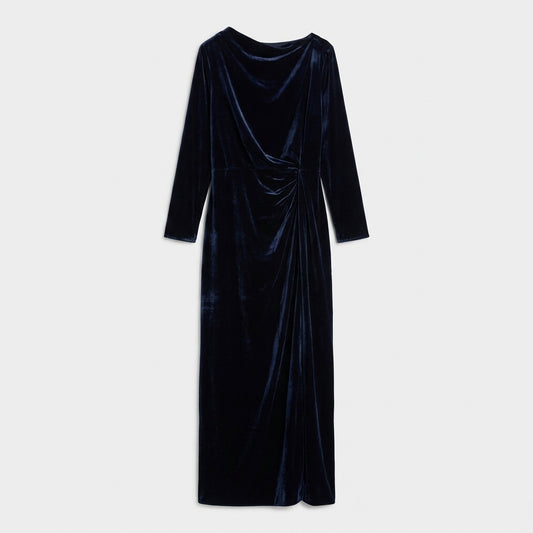 NATAN Draped Navy Velvet Midi Dress