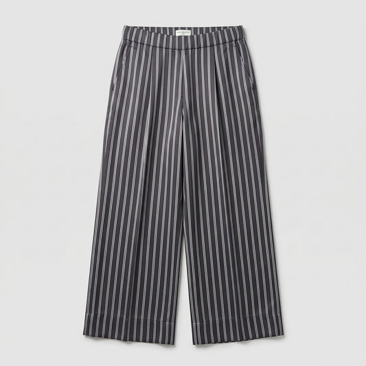 Navy Striped Wide-Leg Trousers
