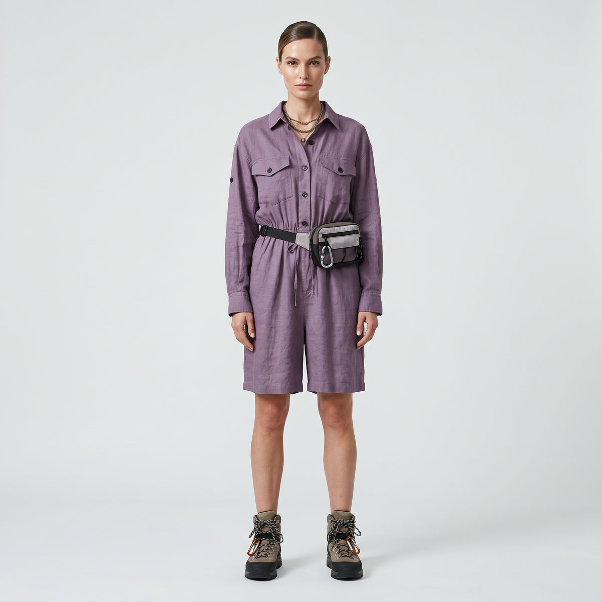 HYKE Linen Drawstring Utility Jumpsuit - view 3