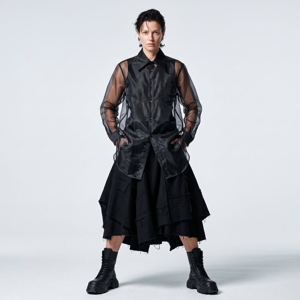 COMME DES GARCONS Sheer Black Button-Up Shirt - view 3