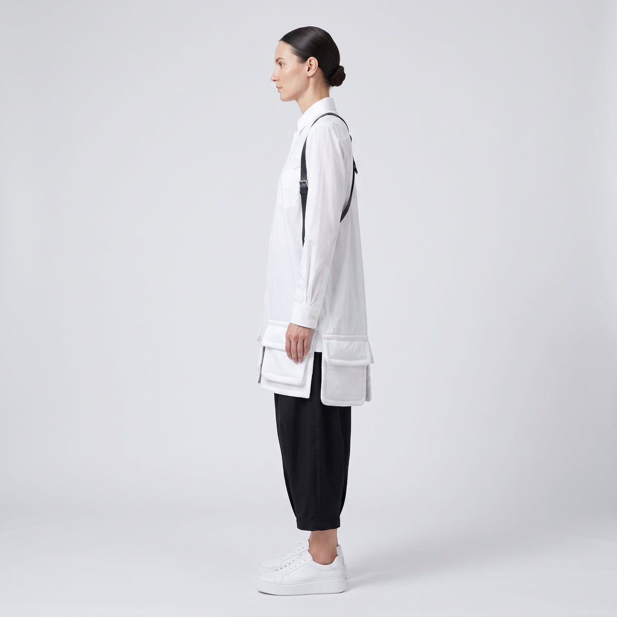 White Cargo Pocket Long Shirt