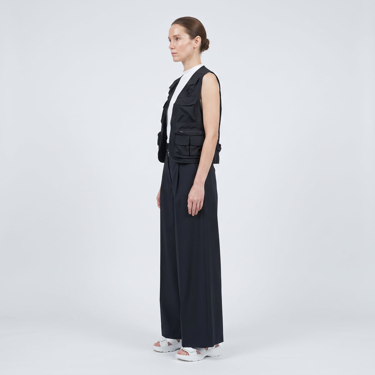 Wide-Leg Pleated Tailored Trousers