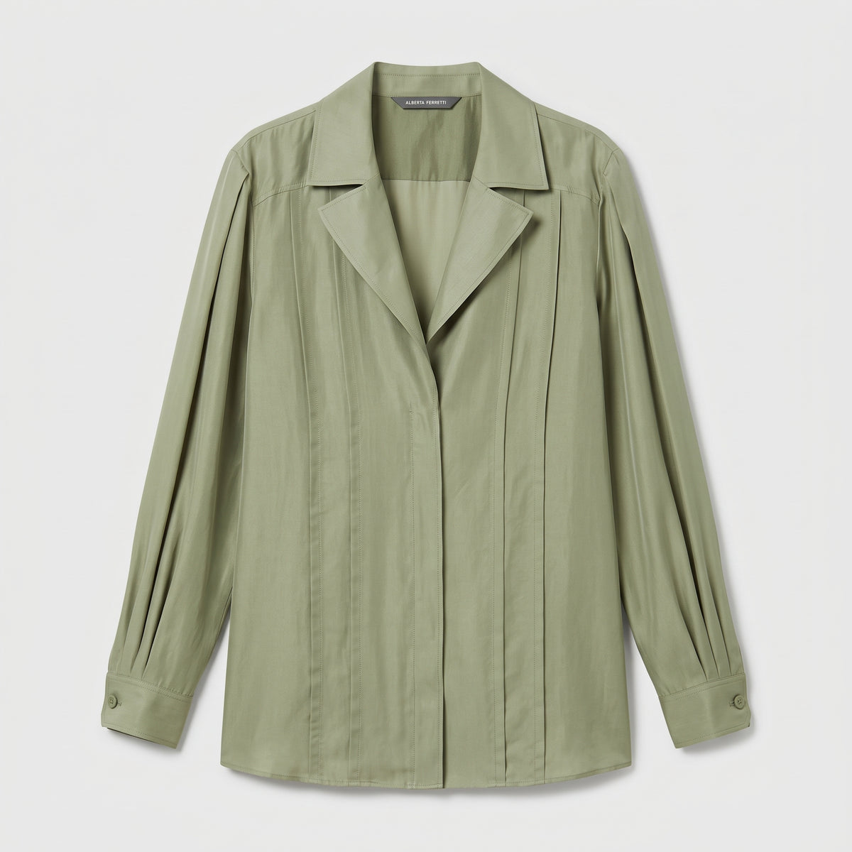 ALBERTA FERRETTI Sage Green Pleated Shirt